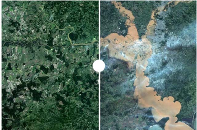 Antes e depois imagens de satélite mostram destruição causada por