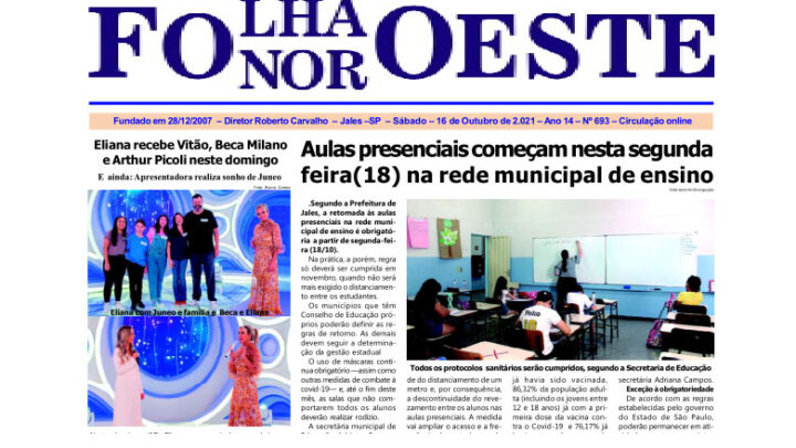 Jornal Folha Noroeste Digital Edição 693 de 16 de outubro de 3021 Jales SP