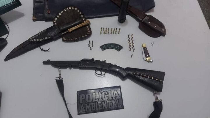 Polícia Militar Ambiental de São Gabriel do Oeste prende caçador com rifle, munições e materiais de caça