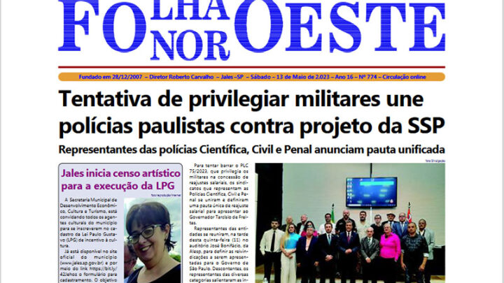 Jornal Folha Noroeste Digital edição 774 de 13 de maio de 2023 Jales SP