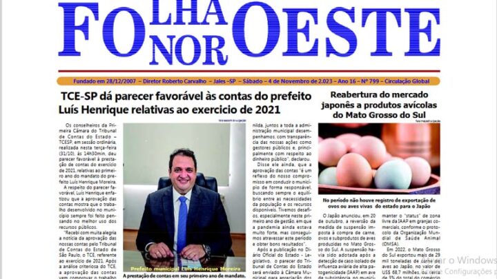 Jornal Folha Noroeste Digital Edição 799 de 04112023 Jales SP