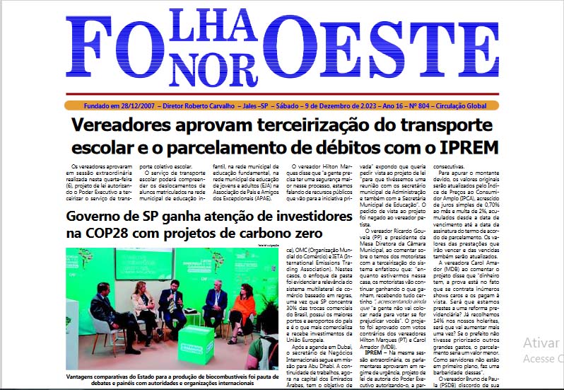 Jornal Folha Noroeste Digital edição 804 de 02122023 Jales SP