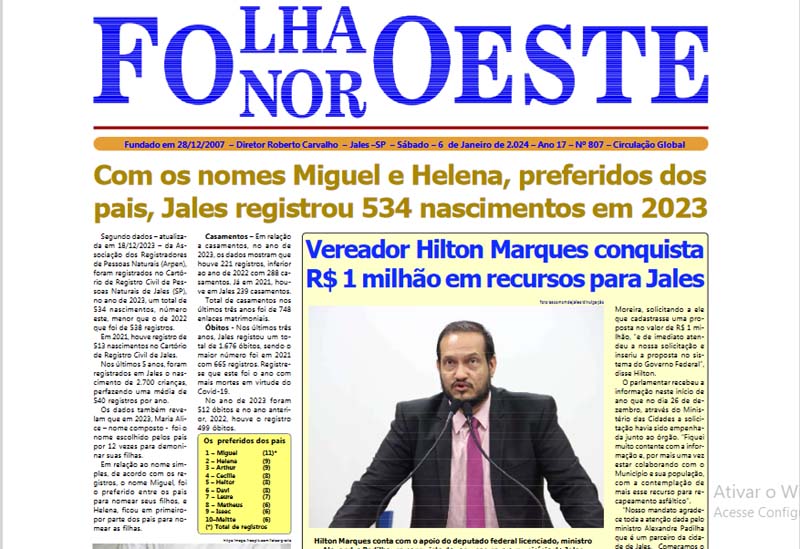 Jornal Folha Noroeste Digital Edição 807 de 06012024 Jales SP