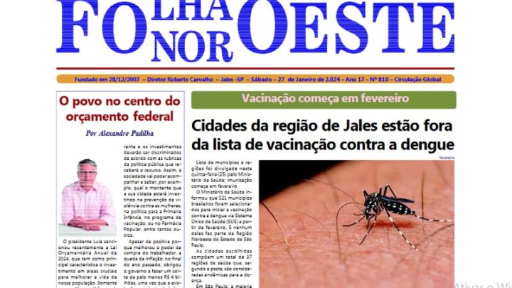 Jornal Folha Noroeste Digital Edição 810 de 27012024 Jales SP