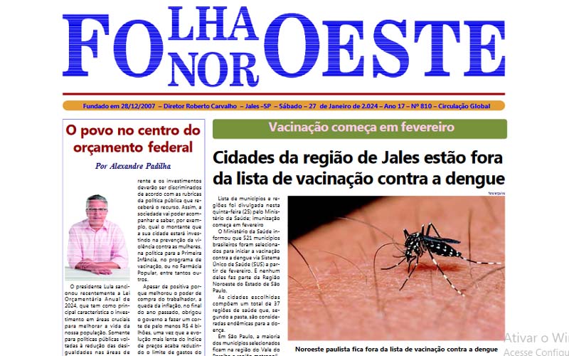 Jornal Folha Noroeste Digital Edição 810 de 27012024 Jales SP