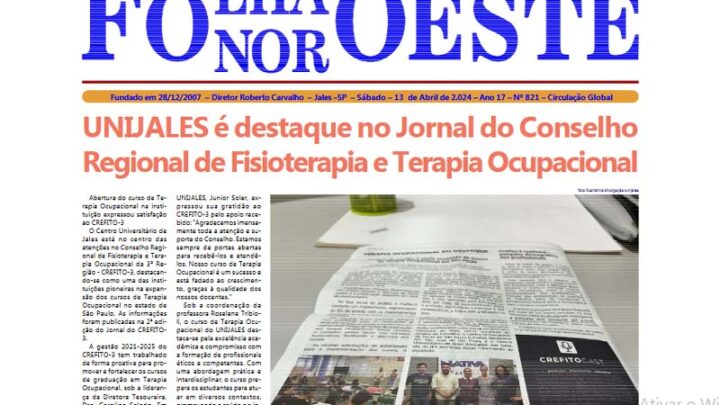 Jornal Folha Noroeste Digital edição 821 de 13042024 Jales SP