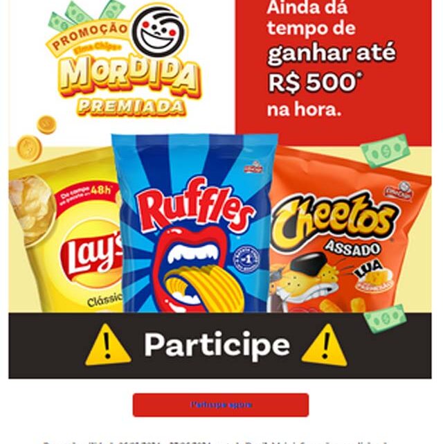 Promoção Elma Chips Mordida Premiada! Sua chance de ganhar R$500 na hora!